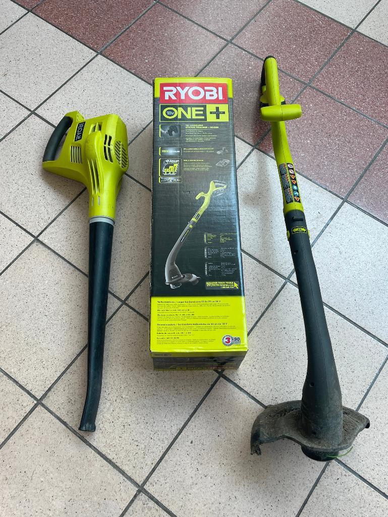 (S11K) RYOBI ONE PLUS SYSTEM 18V CORDLESS BATTERY STRING TRIMMER & EDGER AND CORDLESS LEAF BLOWER