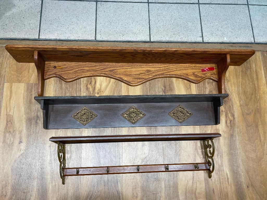 (S11K) THREE WOODEN WALL HANGING SHELVES (LONGEST MEASURES 45 INCHES)