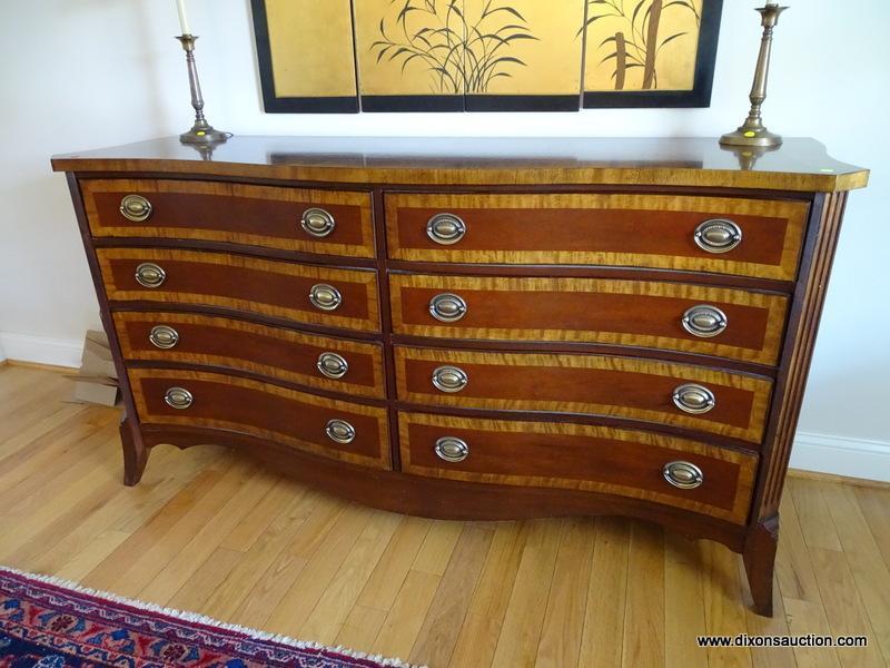 (DR) BIG RIVER BY LANE FURNITURE CO BANDED SIDE-BOARD WITH 8 DRAWERS AND BRASS OVAL PULLS AS WELL AS