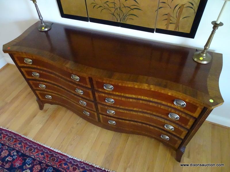 (DR) BIG RIVER BY LANE FURNITURE CO BANDED SIDE-BOARD WITH 8 DRAWERS AND BRASS OVAL PULLS AS WELL AS