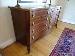 (DR) BIG RIVER BY LANE FURNITURE CO BANDED SIDE-BOARD WITH 8 DRAWERS AND BRASS OVAL PULLS AS WELL AS