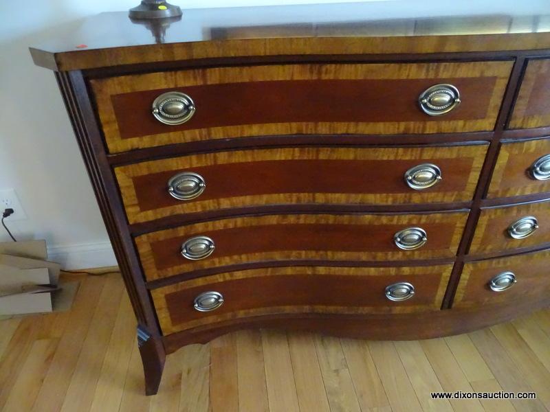(DR) BIG RIVER BY LANE FURNITURE CO BANDED SIDE-BOARD WITH 8 DRAWERS AND BRASS OVAL PULLS AS WELL AS