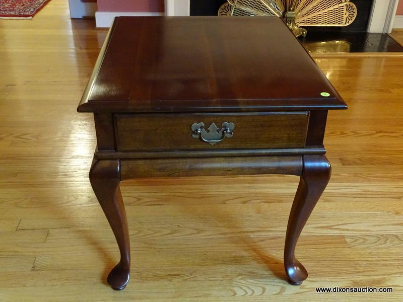 (LR) ONE OF A PR. OF CHAIR QUEEN ANNE END TABLES- 22 IN X 27 IN X 23 IN, ITEM IS SOLD AS IS WHERE IS