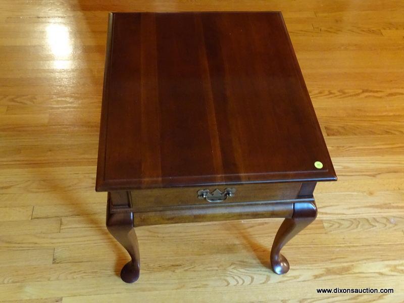 (LR) ONE OF A PR. OF CHAIR QUEEN ANNE END TABLES- 22 IN X 27 IN X 23 IN, ITEM IS SOLD AS IS WHERE IS