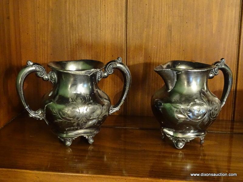 (DR) SHELF LOT- LOT INCLUDES- SILVERPLATE CREAM AND SUGAR AND 2 SILVER PLATED SMALL BOWLS, ROYAL