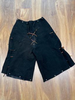 PUNK ROCK SUEDE LEATHER LACED LONG SHORTS STUDDED BLACK