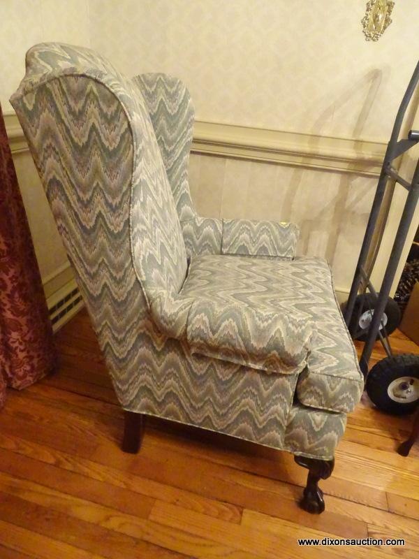 (LR) ONE OF A PR. OF MAHOGANY BALL AND CLAW WINGBACK CHAIRS BY GREENE FURNITURE, NC- THIS ONE HAS