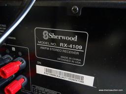 (LR) SHERWOOD AM/ FM STEREO RECEIVER- MODEL- RX-4108, ITEM IS SOLD AS IS WHERE IS WITH NO GUARANTEES