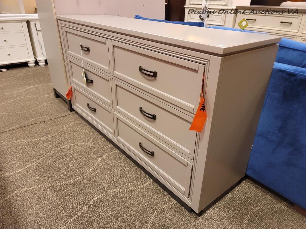 (R1) I32-453 ASPEN HOME FURNITURE HYDE PARK GRAY DRESSER. THE HYDE PARK - GRAY COLLECTION PRESENTS
