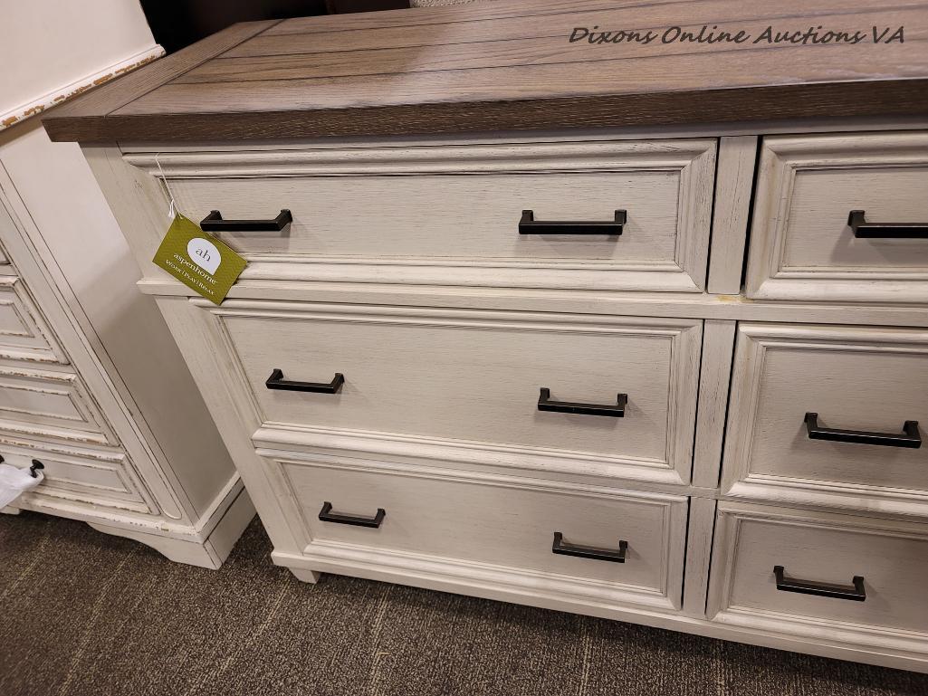 (R1) ASPENHOME CARAWAY 6 DRAWER DRESSER IN AGED IVORY I248-453. INSPIRED BY THE BEST FARMHOUSE