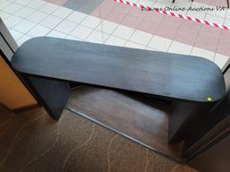 (R3) MODERN GRAY FINISH OBLONG DESK. MEASURES 60 IN X 16 IN X 33 IN. ITEM IS SOLD AS IS WHERE IS