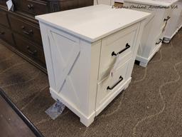 (R2) A-AMERICA SUN VALLEY NIGHTSTAND IN WHITE. MEASURES 27 IN X 19 IN X 30 IN. RETAILS FOR $600