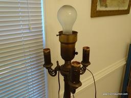 (DR) VINTAGE BRASS FLOOR LAMP- 57 IN H, ITEM IS SOLD AS IS WHERE IS WITH NO GUARANTEES OR WARRANTY.