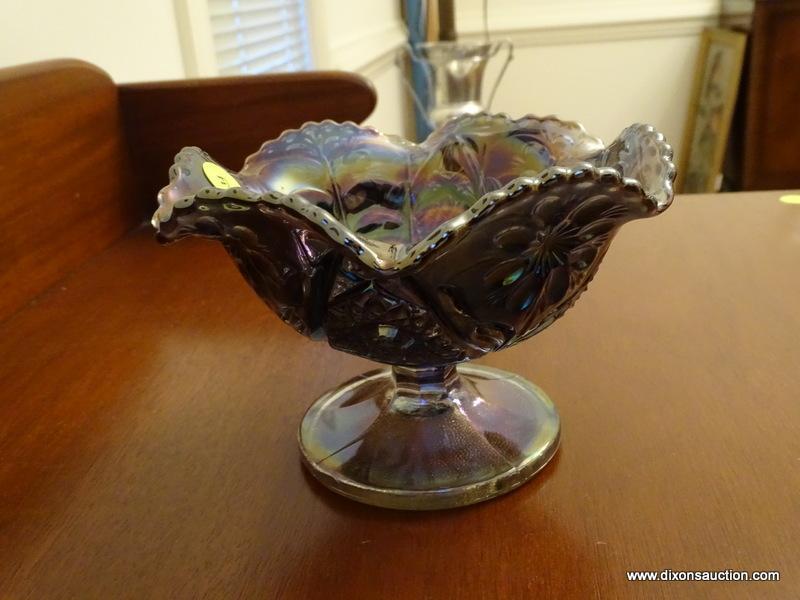 (DR) INTERNATIONAL GLASS CARNIVAL GLASS COMPOTE- 4 IN H, ITEM IS SOLD AS IS WHERE IS WITH NO