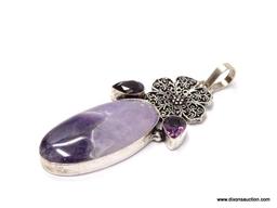 .925 GORGEOUS 3" AWESOME CHEVRON AMETHYST WITH FACETED AMETHYST ACCENT PENDANT - NEW! SRP $79.00