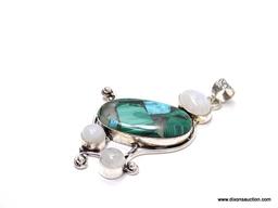 .925 3" AWESOME BLUE GREEN COPPER TURQUOISE WITH MOONSTONE ACCENT PENDANT - NEW! SRP $59.00