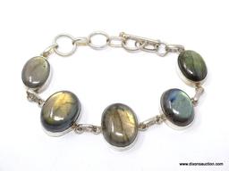 .925 OVERLAY 9" AAA 5 OVAL BLUE FRIE GEMSTONE BRACELET; TOGGLE CLASP - NEW! SRP $59.00