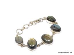 .925 OVERLAY 9" AAA 5 OVAL BLUE FRIE GEMSTONE BRACELET; TOGGLE CLASP - NEW! SRP $59.00