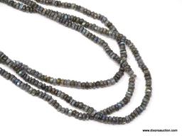 18" - 20"; AAA QUALITY 465.00 CTS; 3 STRAND BLUE FLASH LABRADORITE; BEAD NECKLACE; LOBSTER CLASP -