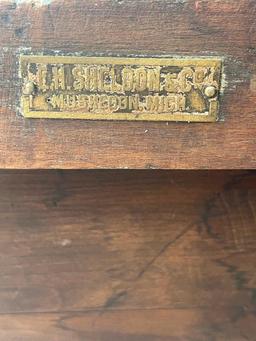 ANTIQUE E.H. SHELDON SOLID WOOD LABORATORY SCIENCE TABLE (52L X 24D X 32H)