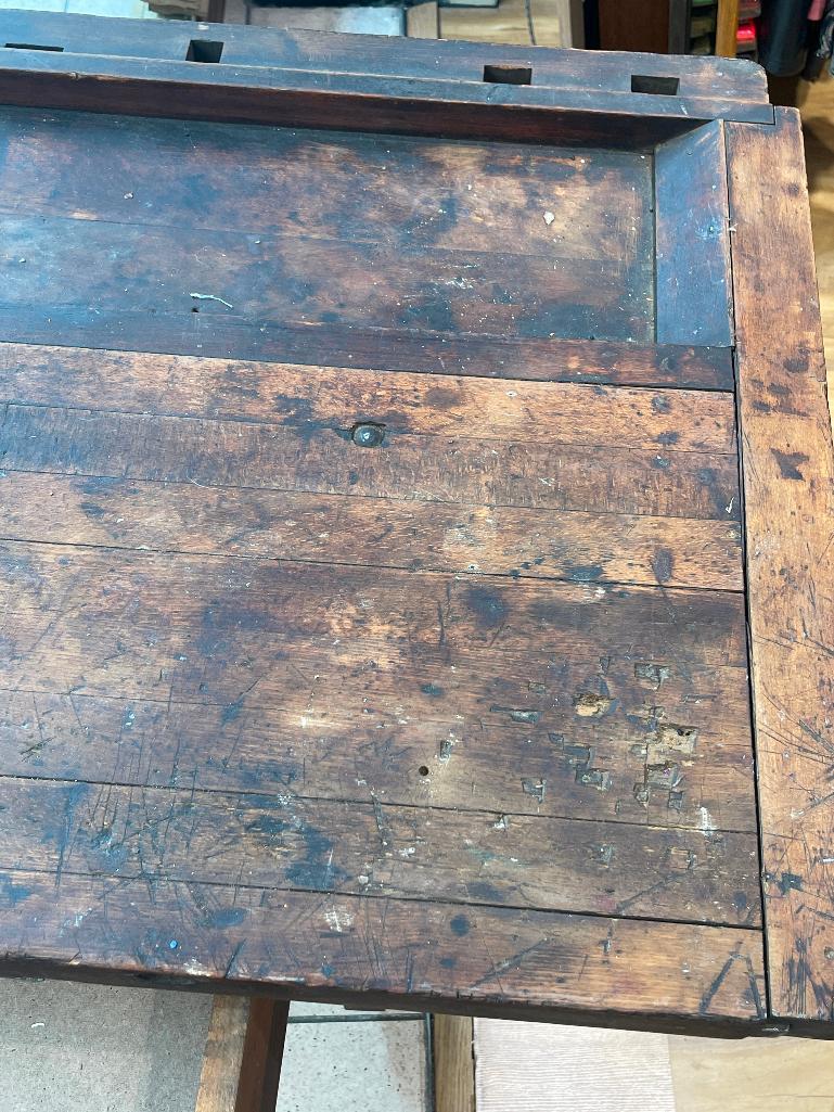 ANTIQUE E.H. SHELDON SOLID WOOD LABORATORY SCIENCE TABLE (52L X 24D X 32H)