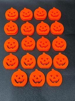 (10J) 19 BRIGHT NEON ORANGE JACK O LANTERN PUMPKIN HALLOWEEN LIGHT COVERS / PLACECARD HOLDERS (2.5