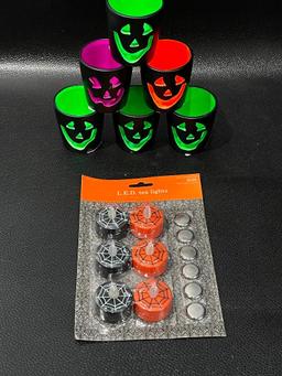 (10J) NEON HALLOWEEN JACK O LANTERN VOTIVE CUPS WITH TEALIGHT CANDLES