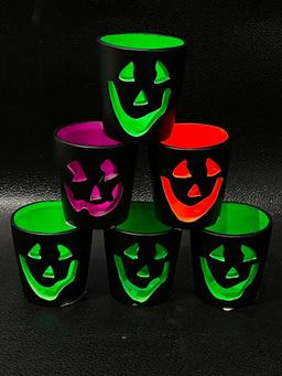 (10J) NEON HALLOWEEN JACK O LANTERN VOTIVE CUPS WITH TEALIGHT CANDLES