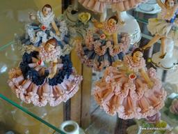 (FR) PARTIAL SHELF LOT OF (6) ASSORTED DRESDEN DANCING PORCELAIN FIGURINES. SOME MARKED DRESDEN AND