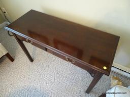 (FR) TWO DRAWER SOFA/CONSOLE TABLE WITH BRASS PULLS AND REEDED LEGS. MEASURES APPROX 40.5" X 16" X