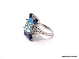 .925 STERLING SILVER LADIES 5 CT BLUE TOPAZ & SAPPHIRE RING. SIZE 8. ITEM IS SOLD AS IS WHERE IS