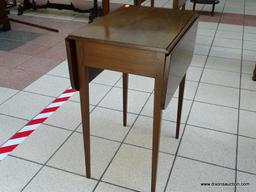 (R3) SUTERS SOLID MAHOGANY SINGLE DRAWER PEMBROKE TABLE WITH HEPPLEWHITE LEGS. IS 1 OF A PAIR. WITH