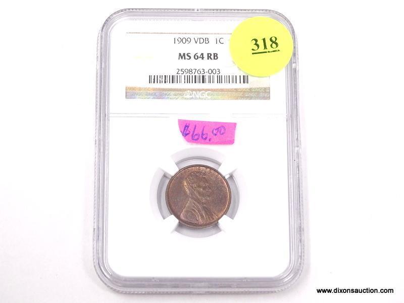 1909 VDB LINCOLN WHEAT PENNY - MS 64 RB - GRADED BY NGC #2598763-003.