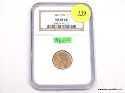 1909 VDB LINCOLN WHEAT PENNY - MS 64 RB - GRADED BY NGC #1987419-010.