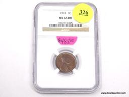 1918 LINCOLN WHEAT PENNY - MS 63 RB - GRADED BY NGC #3572713-005.