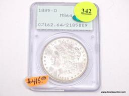 1885-O MORGAN SILVER DOLLAR - MS 64 - GRADED BY PCGS #07162.64/2185009.