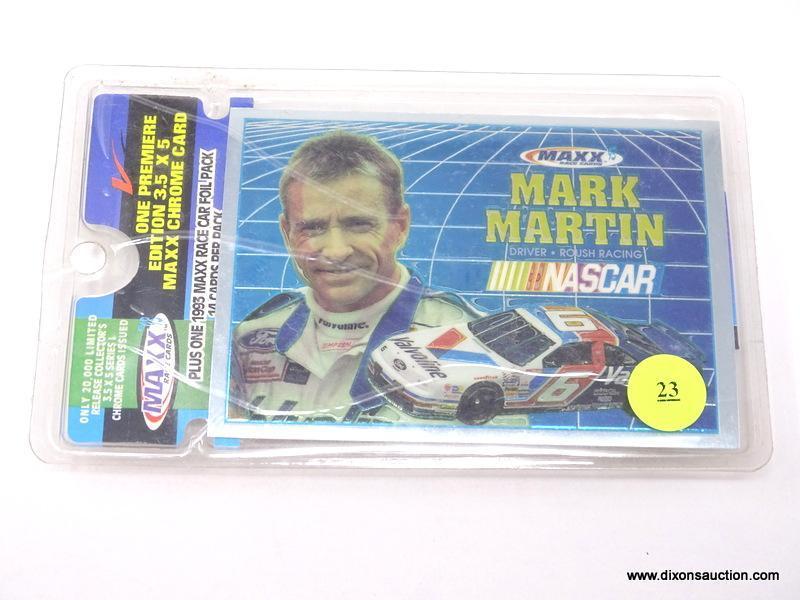 ONE PREMIER EDITION COLLECTIBLE 3.5 IN X 5 IN CHROME CARD OF MARK MARTIN. INCLUDES A MAXX RACE CAR