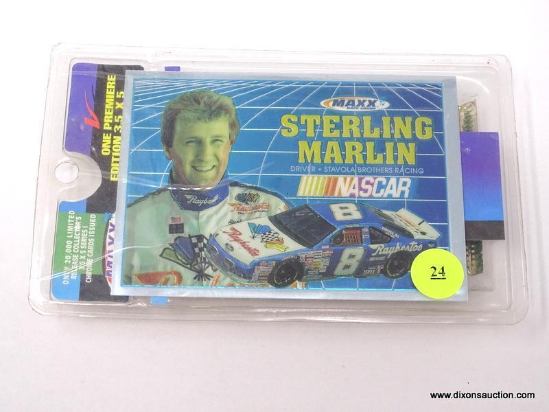 ONE PREMIER EDITION COLLECTIBLE 3.5 IN X 5 IN CHROME CARD OF STERLING MARLIN. INCLUDES A MAXX RACE