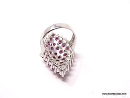 .925 AAA TOP QUALITY GORGEOUS UNHEATED ROUND RHODOLITE GARNET LARGE GEMSTONE; SIZE 8 COCKTAIL RING;