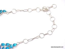 .925 18" RHODIUM GORGEOUS BI - COLOR; BLUE AND PINKISH FACTED GEMS WITH SWISS BLUE ACCENTS; CHOKER