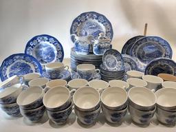 (1A) LOCHS OF SCOTLAND BLUE & WHITE TRANSFERWARE. INCLUDES 112 PIECES: DINNER PLATES (21), SEVERAL