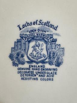 (1A) LOCHS OF SCOTLAND BLUE & WHITE TRANSFERWARE. INCLUDES 112 PIECES: DINNER PLATES (21), SEVERAL