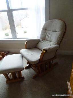 (MBED) MAPLE PLATFORM ROCKER WITH MATCHING ROCKING STOOL - BRAND NEW CONDITION- 27 IN X 27 IN X 37