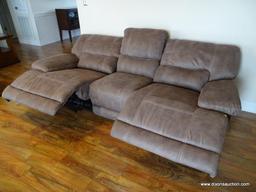 (LR) BRUSHED SUEDE ELECTRIC RECLINING SOFA- BRAND NEW CONDITION- 91 IN X 41 IN X 37 IN ITEM IS SOLD
