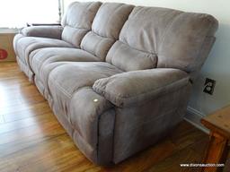 (LR) ONE OF A PR. OF BRUSHED SUEDE ELECTRIC RECLINING SOFA - BRAND NEW CONDITION- 91 IN X 41 IN X 37