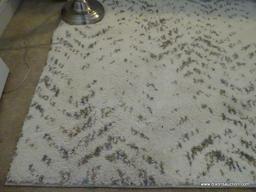 (BED1) ORIAN WHITE, RUG WITH GRAY AND BEIGE SPECKLES - 94 IN X 120 IN, ITEM IS SOLD AS IS, WHERE IS,