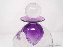 Extra large clear glass perfume bottle with amethyst colored vessel. Smooth flowing. heavy twisted