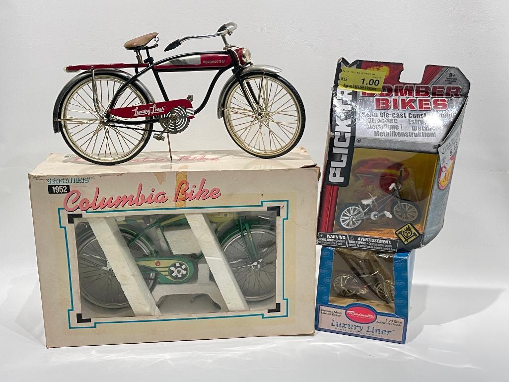 (11K) MINIATURE BICYCLE MODELS INCLUDING SENSATIONS 1952 COLUMBIA BIKE, ROADMASTER 1:20 SCALE LUXURY