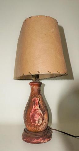 (11K) MID CENTURY MODERN SPANISH STYLE LAMP WITH RAWHIDE SHADE (19 INCHES TALL)