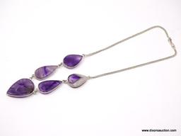 .925 RHODIUM 17" BEAUTIFUL LARGE AMETHYST CHEVRON GEMSTONE NECKLACE; SHEPHERD CLASP - SRP $59.00;